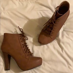 Cognac lace up booties